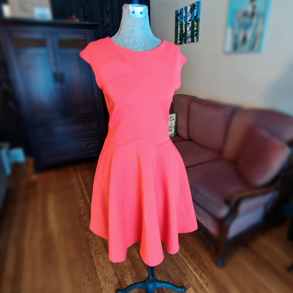 Ted Baker Coral Mitton Peplum Scuba Skater Dress Sz 6